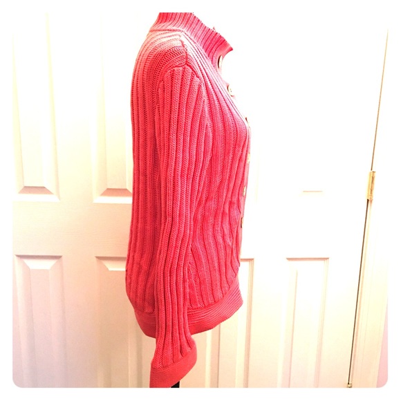 Kenji funnel neck cotton cardigan sweater coral - Picture 2 of 6